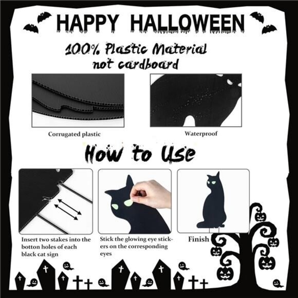 6 Pack Black Cat Yard Signs Halloween Decor with 12 Metal Stakes, Scary Black - Picture 3 of 7